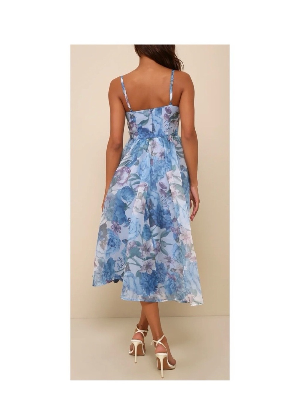 Lulu's Blue Floral Sweetheart Midi Dress - Picture 3 of 4